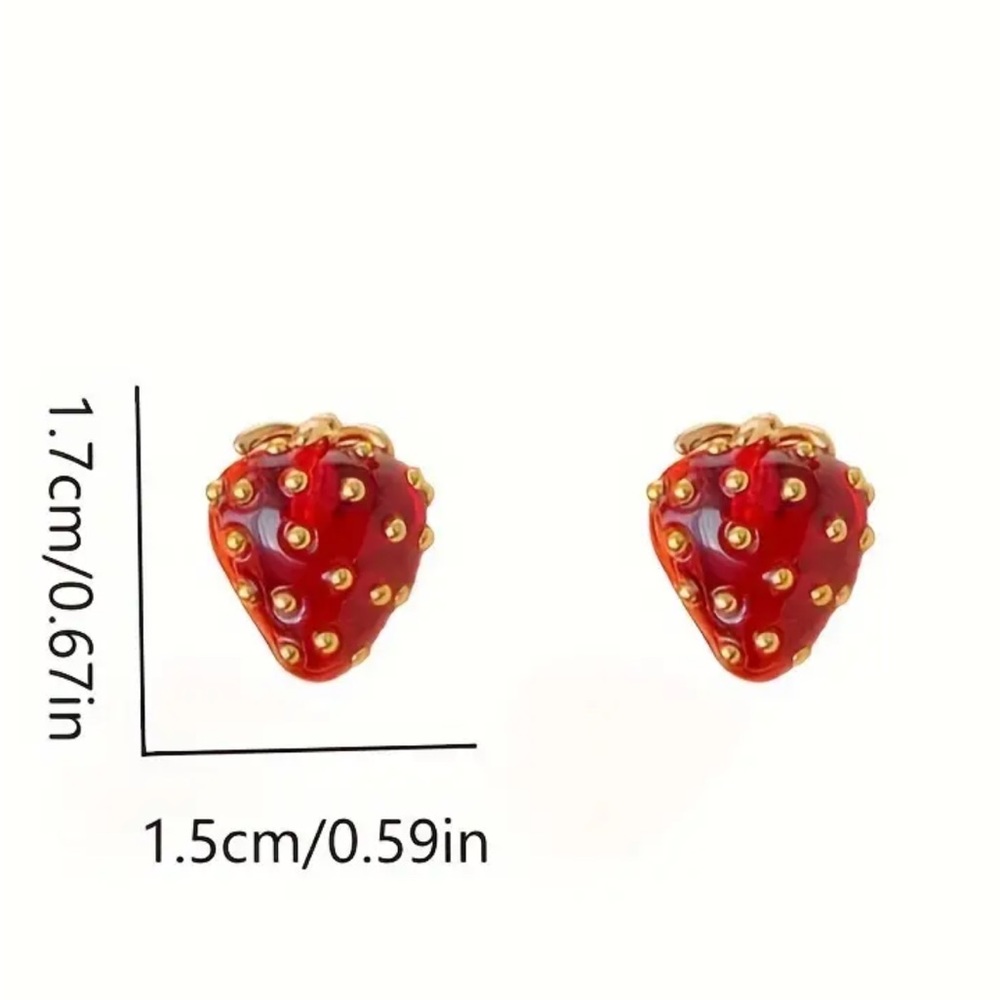 Red Strawberry Stud Earrings - Picture 3 of 3